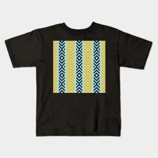 Navy, Teal, and Tangerine Diamond Tribal Stripe Pattern Kids T-Shirt
